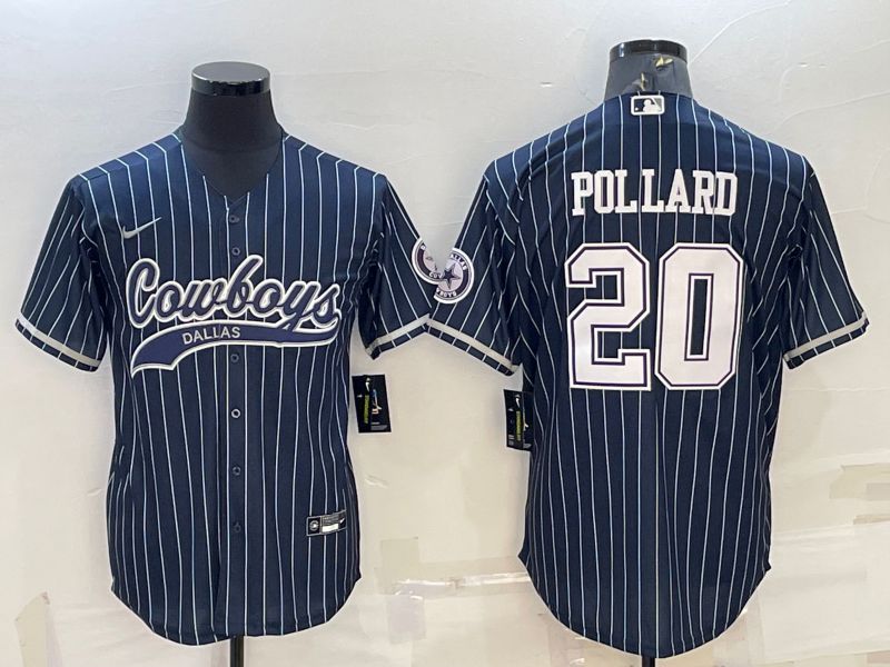 Men Dallas Cowboys 20 Pollard Blue stripe 2022 Nike Co branded NFL Jerseys